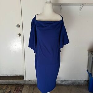 Rubber Ducky Productions Blue Off-Shoulder Sheath Dress